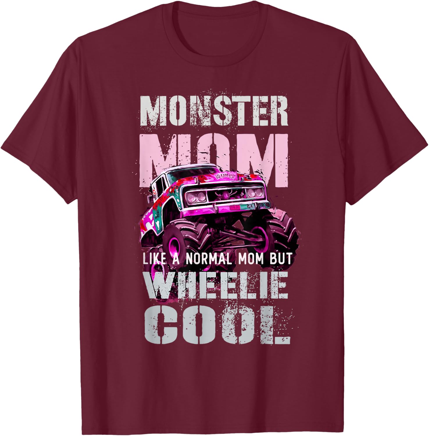 Vintage MONSTER MOM Like Normal Regular Mama of Birthday Boy T-Shirt - T-Shirt | Maroon