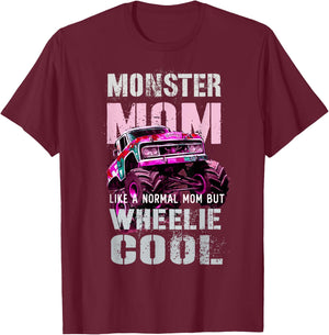 Vintage MONSTER MOM Like Normal Regular Mama of Birthday Boy T-Shirt - T-Shirt | Maroon