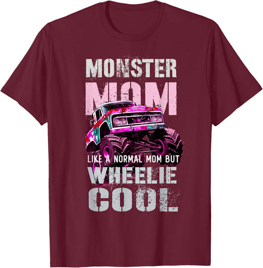 Vintage MONSTER MOM Like Normal Regular Mama of Birthday Boy T-Shirt - T-Shirt | Maroon