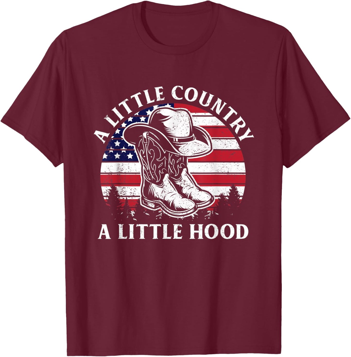 A Little Country A Little Hood Vintage Cowboy Hat USA Flag T-Shirt - T-Shirt | Maroon