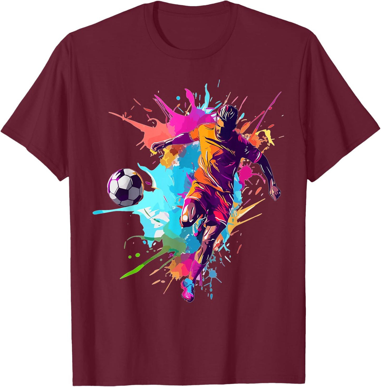 Soccer Player Paint Splash T-Shirt - T-Shirt | Maroon