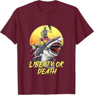 Skeleton Liberty or Death Shark Halloween American Flag Men T-Shirt - T-Shirt | Maroon