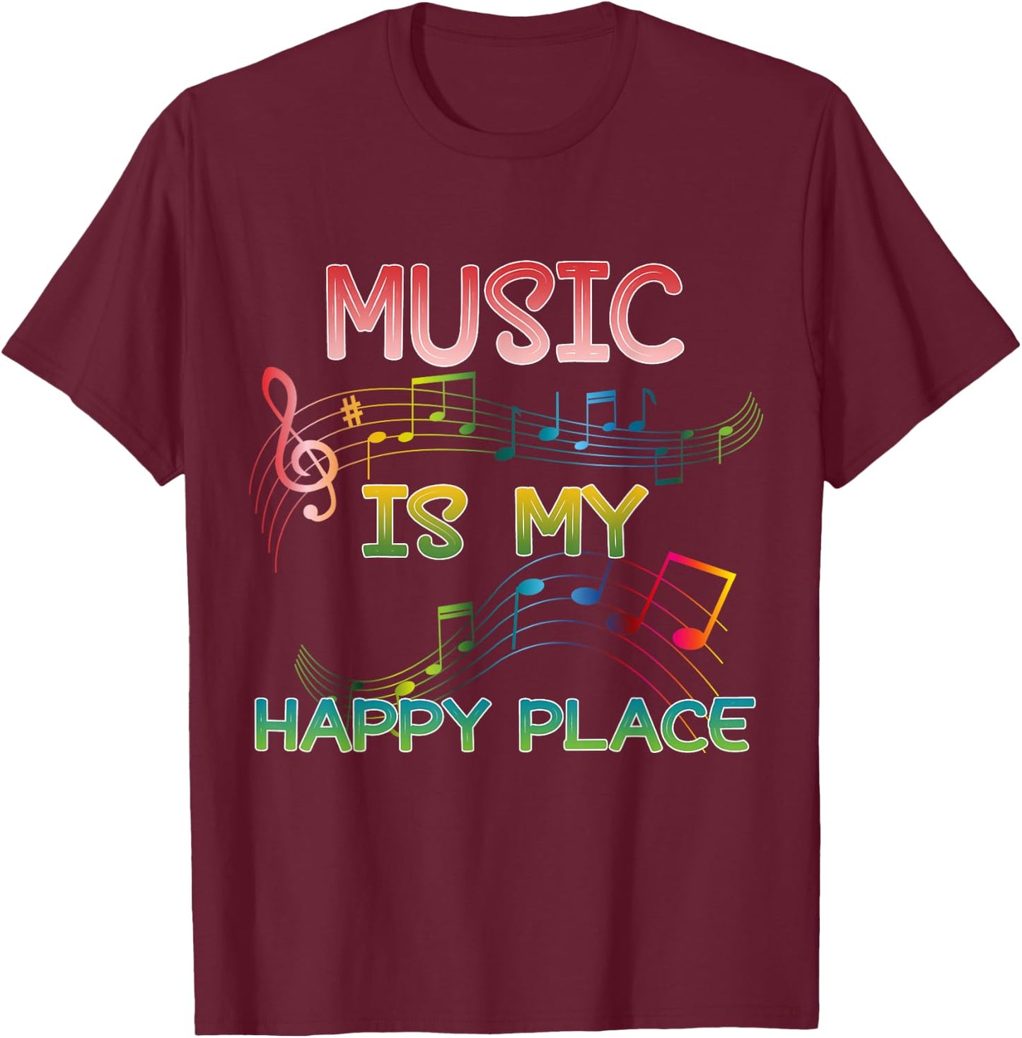 Music Is My Happy Place Inspiring Music Gift Music Lover Tie T-Shirt - T-Shirt | Maroon