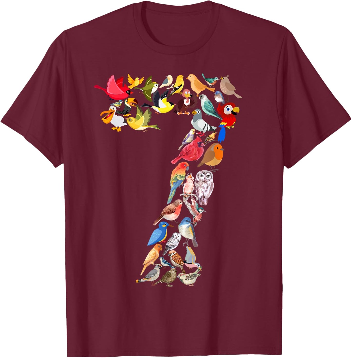 Kids 7th Birthday Birds Themed 7 Years Old Boys Bird Lover T-Shirt - T-Shirt | Maroon