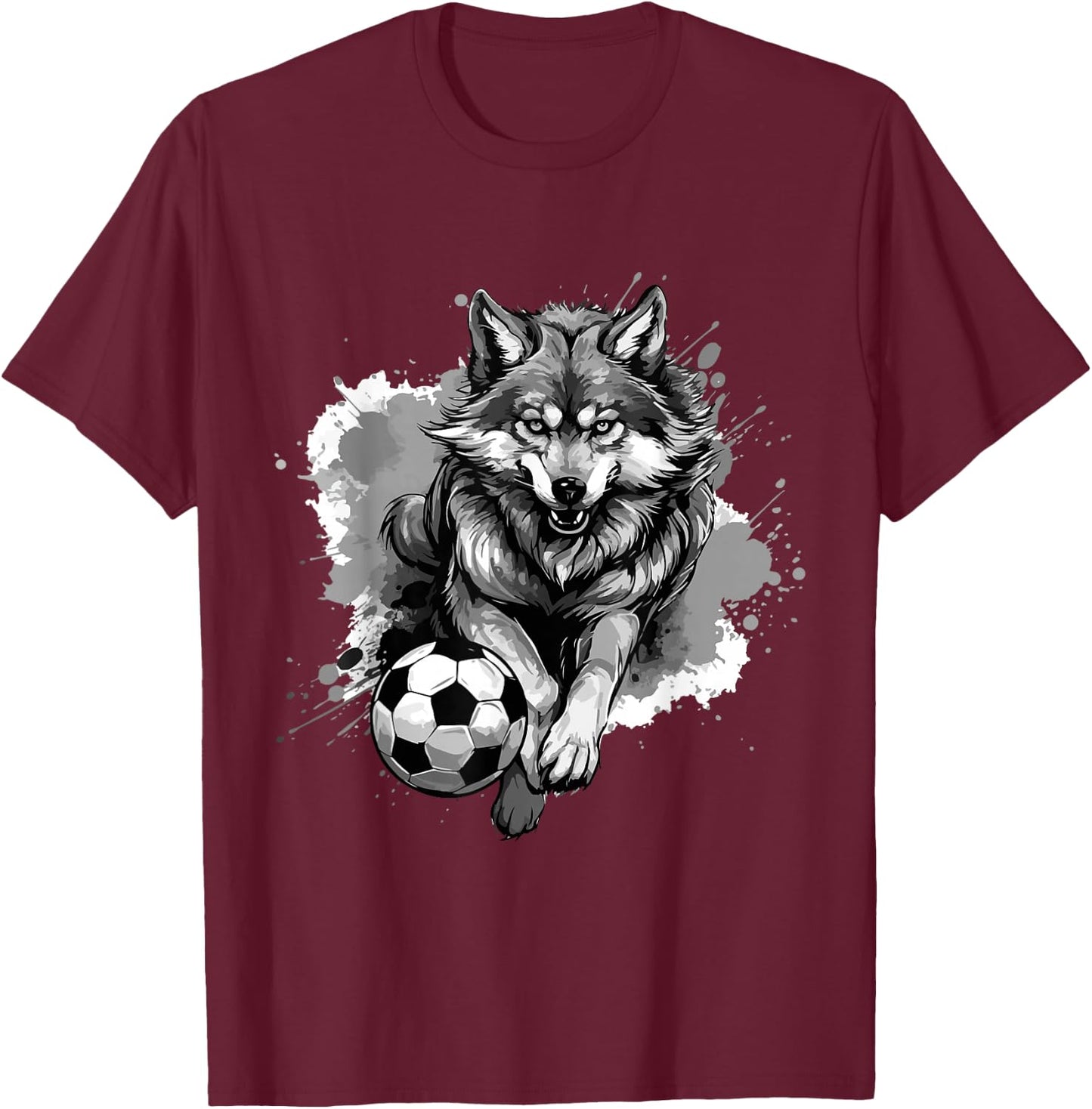 Wolf Playing Soccer | Animal Sports Team T-Shirt - T-Shirt | Maroon