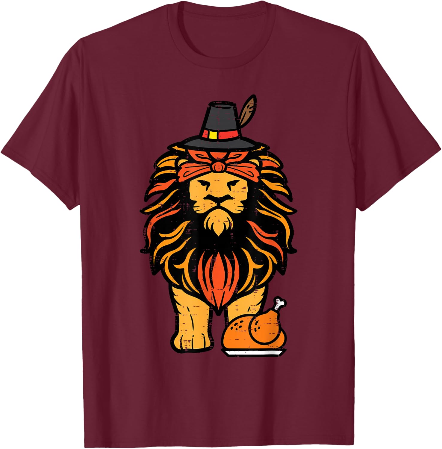 Thanksgiving Lion Turkey Day Fall Boys Kids Men Women Youth T-Shirt - T-Shirt | Maroon