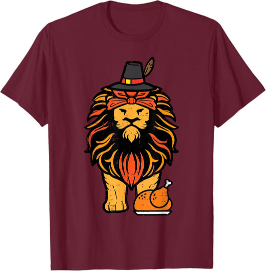 Thanksgiving Lion Turkey Day Fall Boys Kids Men Women Youth T-Shirt - T-Shirt | Maroon