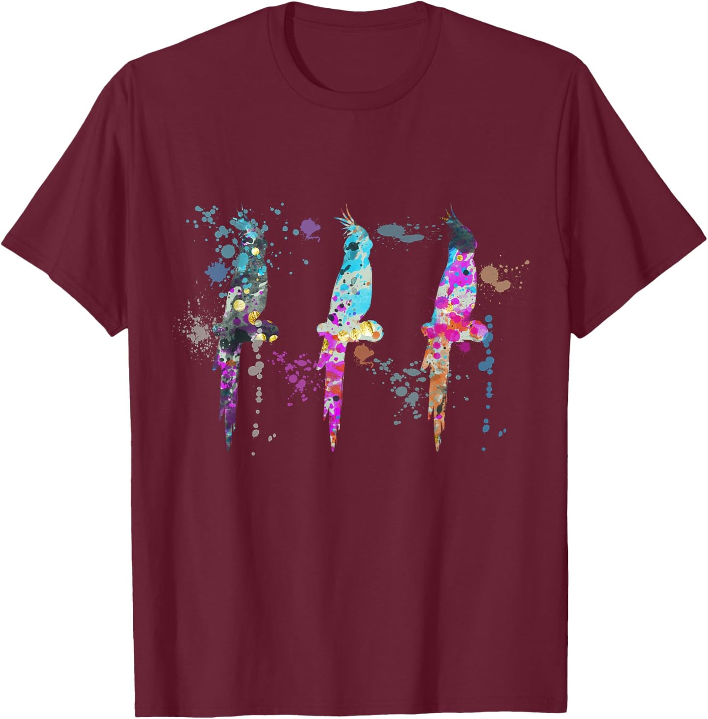 Cockatiel Colorful Watercolor Silhouette Cockatiels T-Shirt - T-Shirt | Maroon