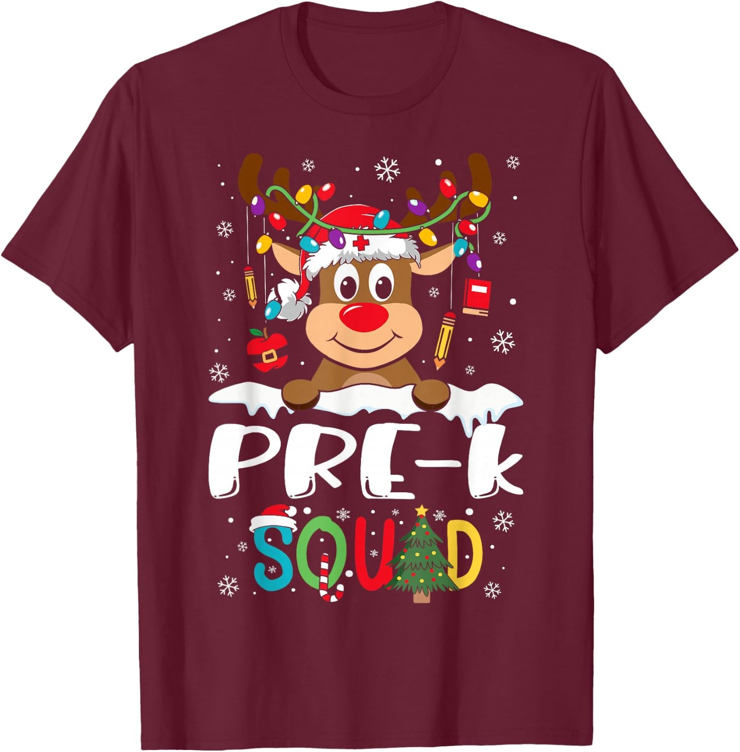 Pre-k Teacher Squad Funny Reindeer Teacher Christmas T-Shirt - T-Shirt | Maroon