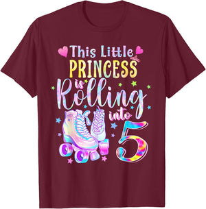 This Little Princess Rolling Into 5 5th Birthday Skate Girls T-Shirt - T-Shirt | Maroon