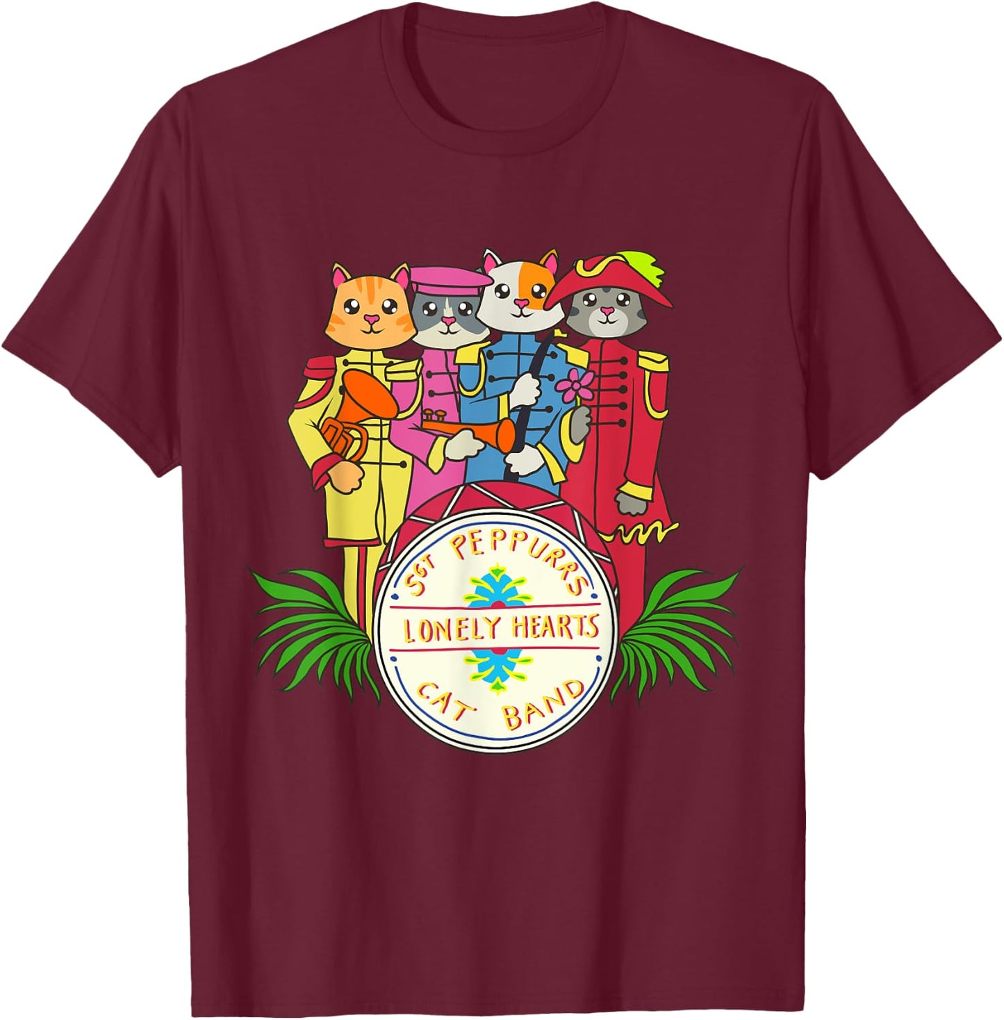 Classic Kitty Sgt. Peppurr's Lonely Hearts Funny Cat Band T-Shirt - T-Shirt | Maroon