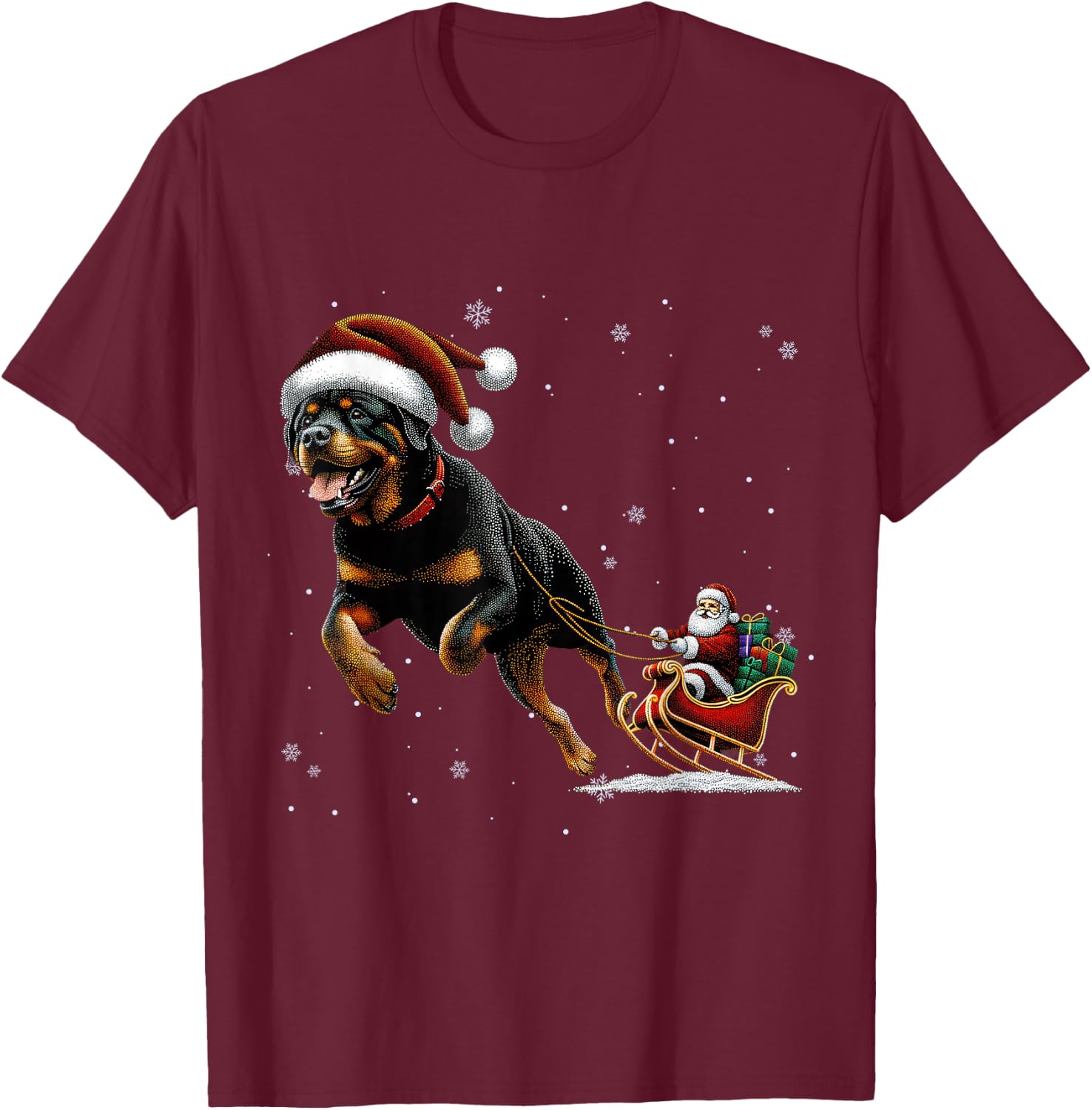 Rottweiler Santa Christmas Tree Lights Ugly Pajama Dog Lover T-Shirt - T-Shirt | Maroon