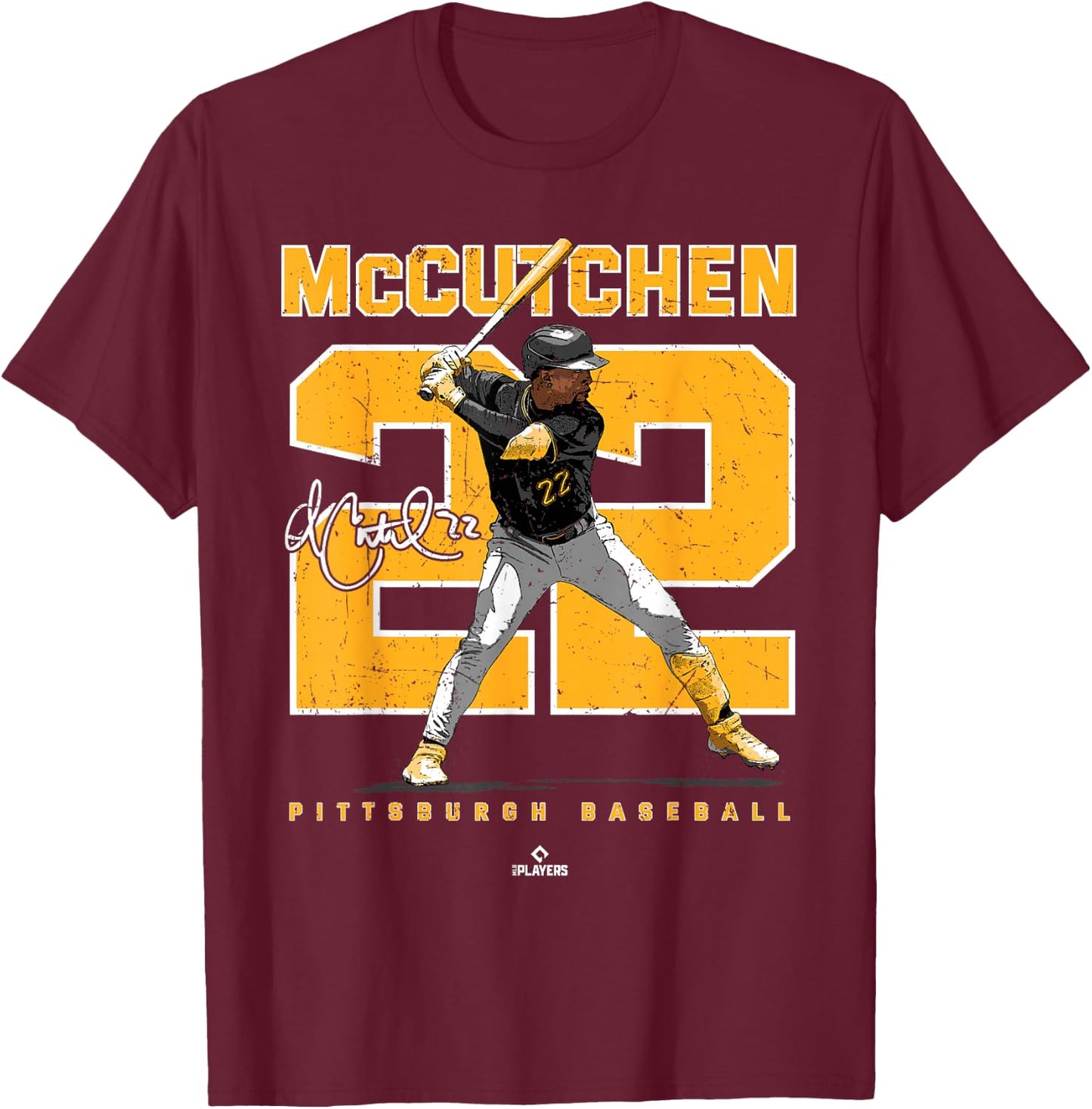 BallPark MVP -Adults Black Cotton Blend with Short Sleeve, , Modern Number and Portrait Andrew McCutchen Pittsburgh MLBPA Design T-Shirt - T-Shirt | Maroon