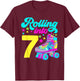 Rolling into 7 Girls 7th Birthday Roller Skates T-Shirt - T-Shirt | Maroon