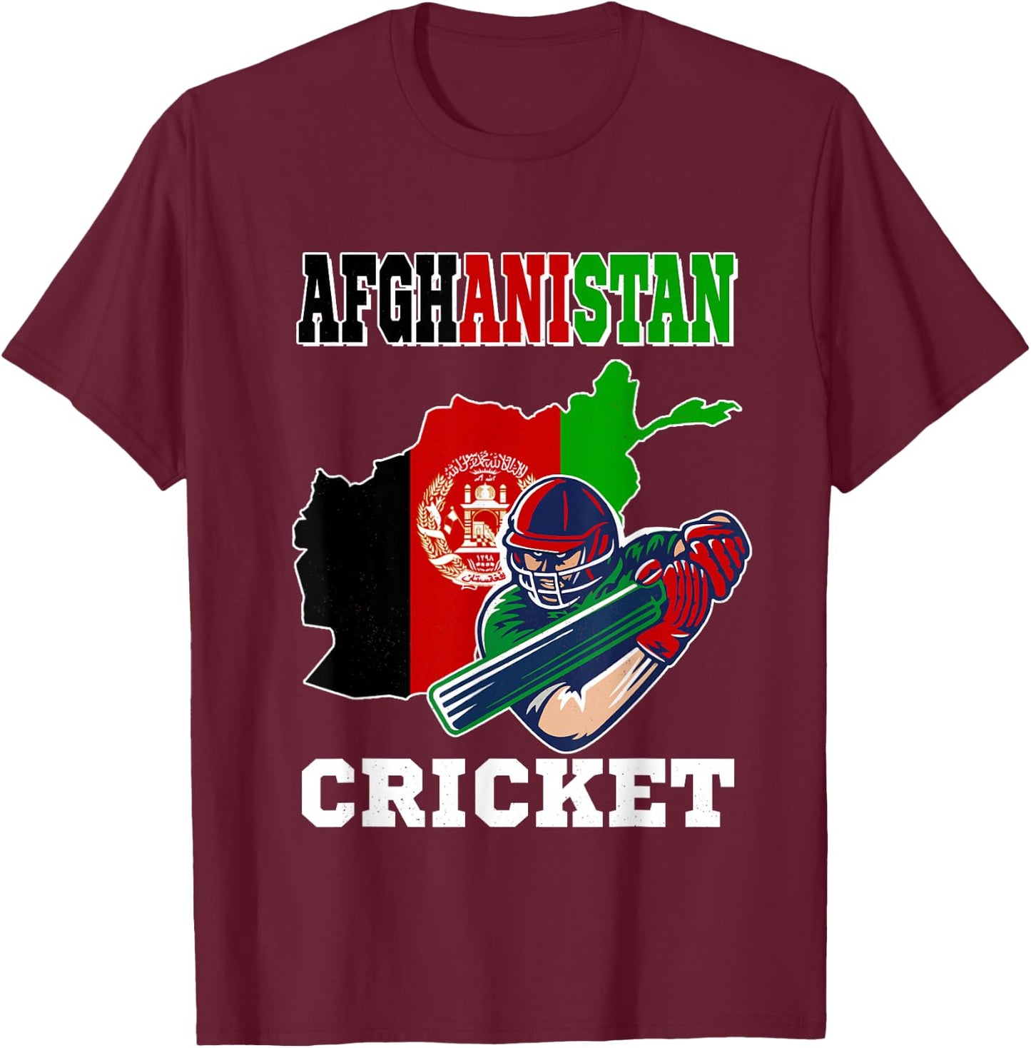 Afghanistan Cricket Player Flag Jersey Afghan Sports T-Shirt - T-Shirt | Maroon