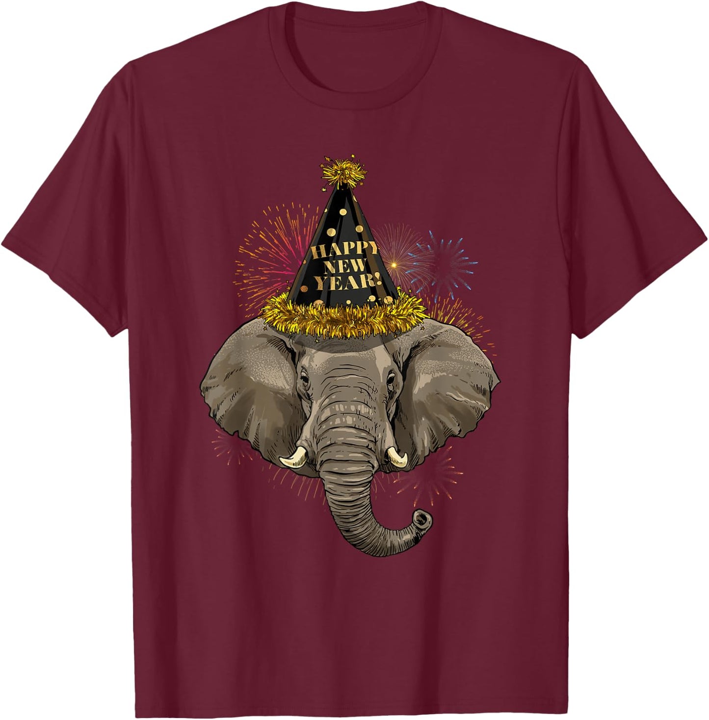 New Year Elephant New Year's Eve Party Countdown Tusker T-Shirt - T-Shirt | Maroon