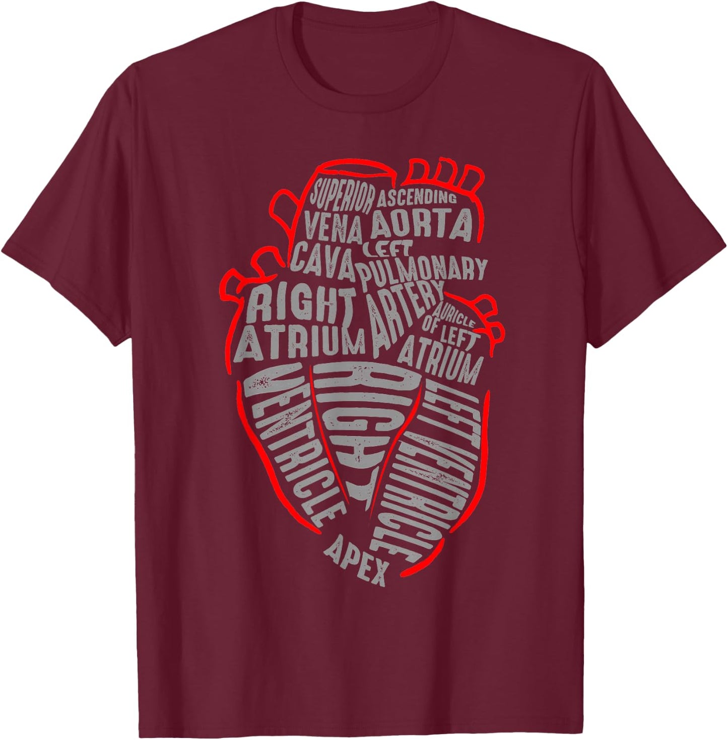 Parts Of Heart Cardiology Men Women Anatomical Cardiac T-Shirt - T-Shirt | Maroon