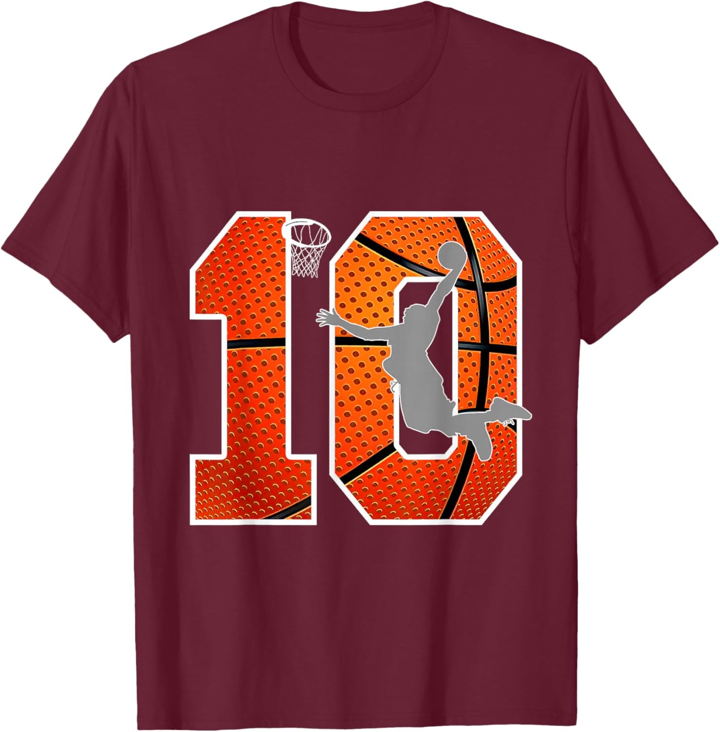 Kids 10 Years Old 10th Basketball Birthday Party Boys Girls T-Shirt - T-Shirt | Maroon