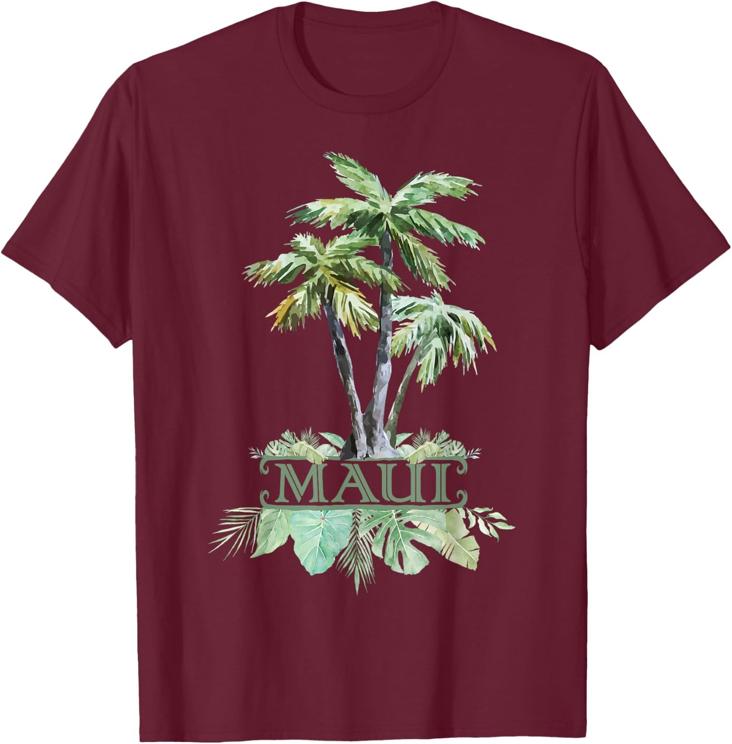 Maui Palms Jungle Rainforest Souvenir Hawaii Gift Travel T-Shirt - T-Shirt | Maroon
