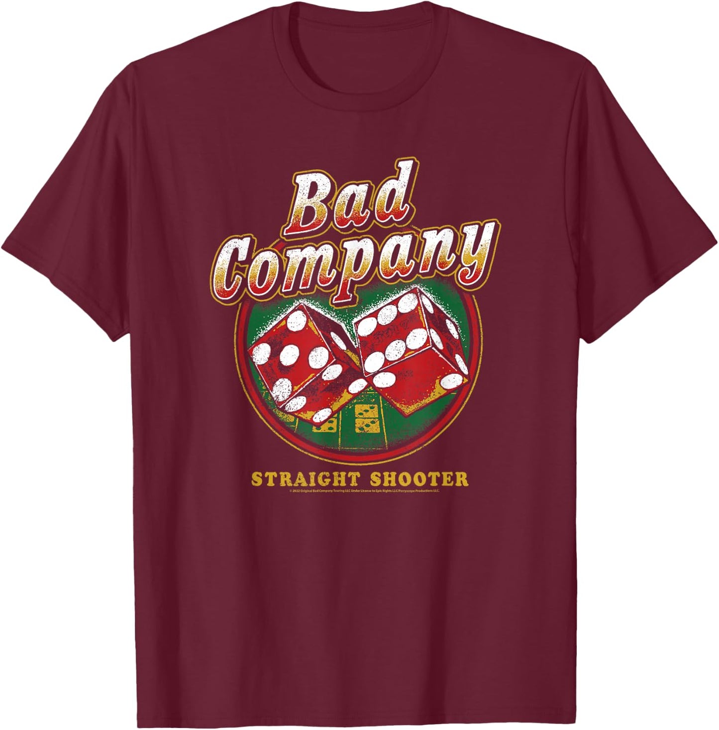 Bad Company - Straight Shooter Dice T-Shirt - T-Shirt | Maroon