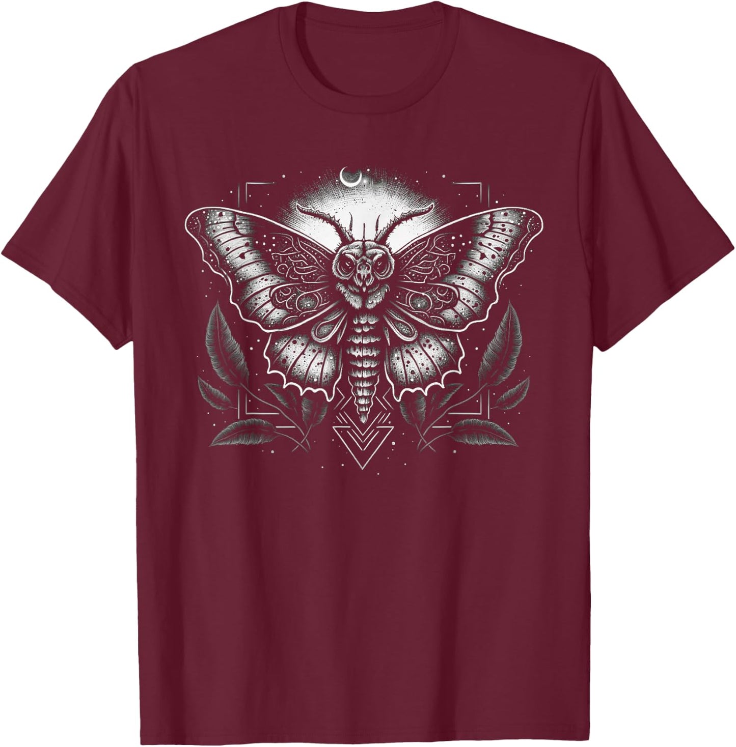 Moth Moon Geometry Heterocera Folkloric Wiccan Nature Goth T-Shirt - T-Shirt | Maroon