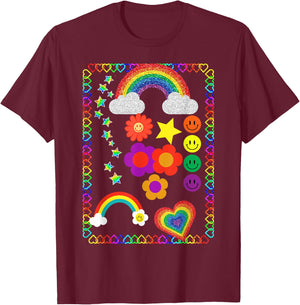 Kidcore Flower Heart T-Shirt - T-Shirt | Maroon
