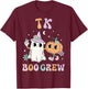 TK Boo Crew Retro Groovy Halloween Floral Ghost TK Teacher Men Women Kids T-Shirt - T-Shirt | Maroon
