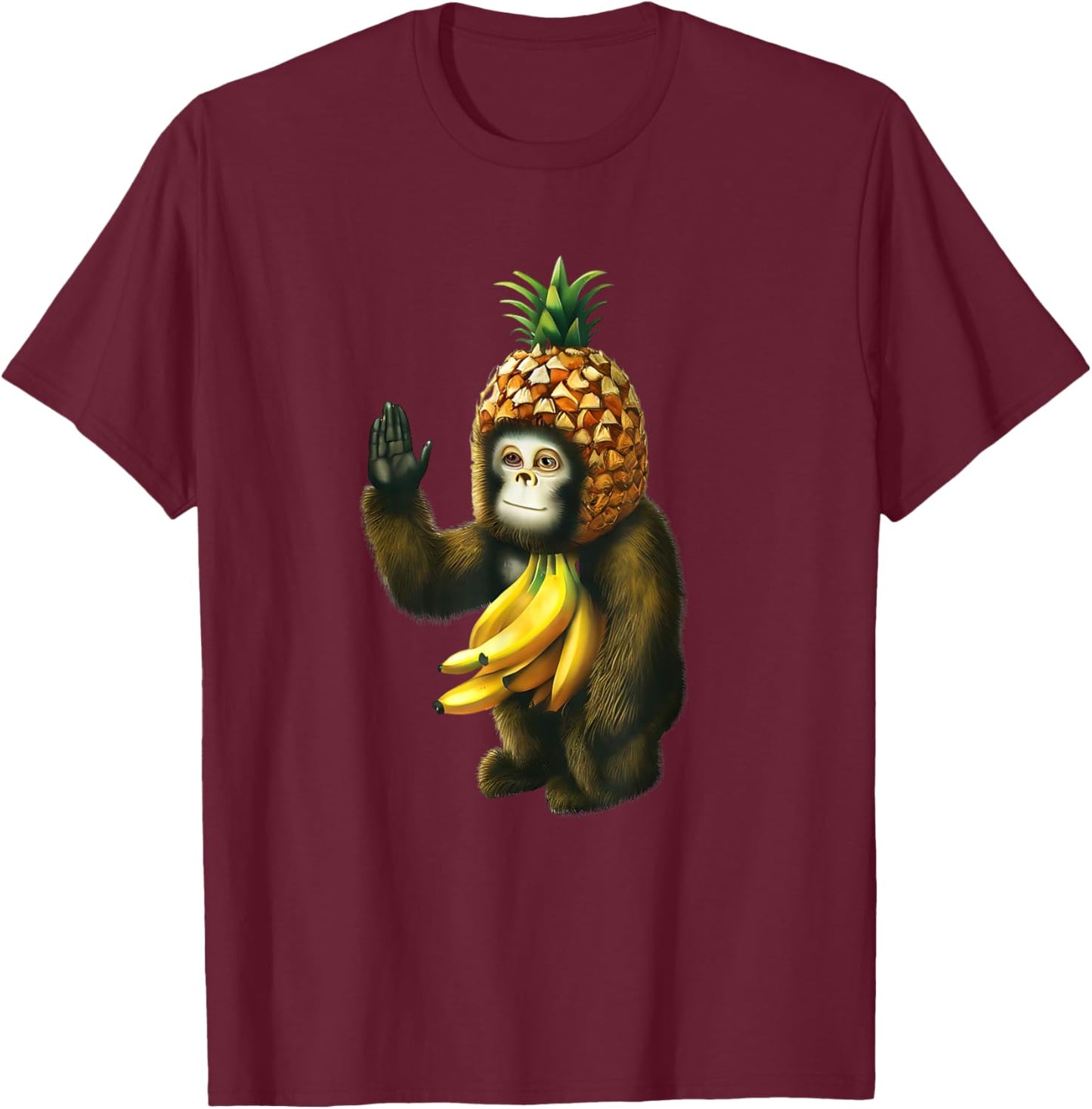 Monkey with Pineapple T-Shirt - T-Shirt | Maroon