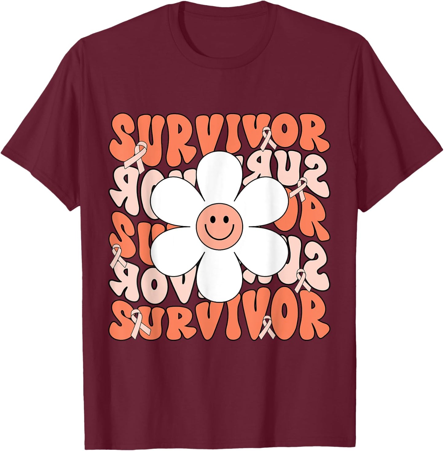 Uterine Cancer Peach Ribbon Uterine Cancer Survivor T-Shirt - T-Shirt | Maroon