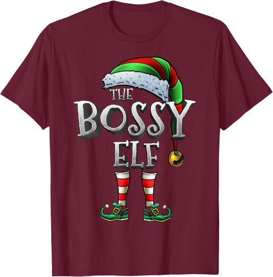 The Bossy Elf Shirt Matching Family Bossy Christmas Elf T-Shirt - T-Shirt | Maroon
