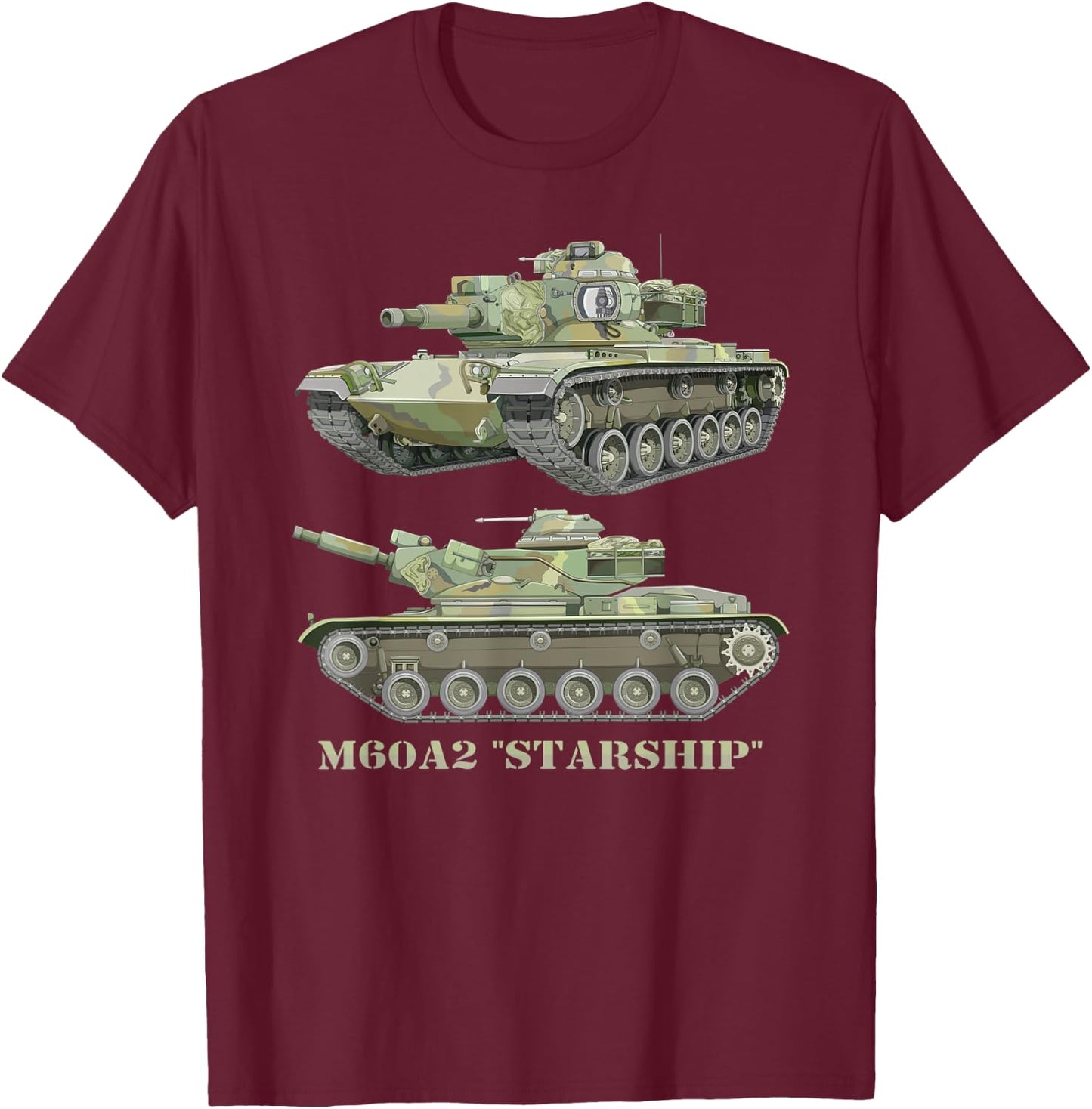 M60A2 Starship American Main Battle Tank Diagram T-Shirt - T-Shirt | Maroon