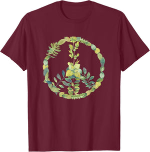 Peace Love 60s 70s Flower Power Hippie Costume Shirt T-Shirt - T-Shirt | Maroon