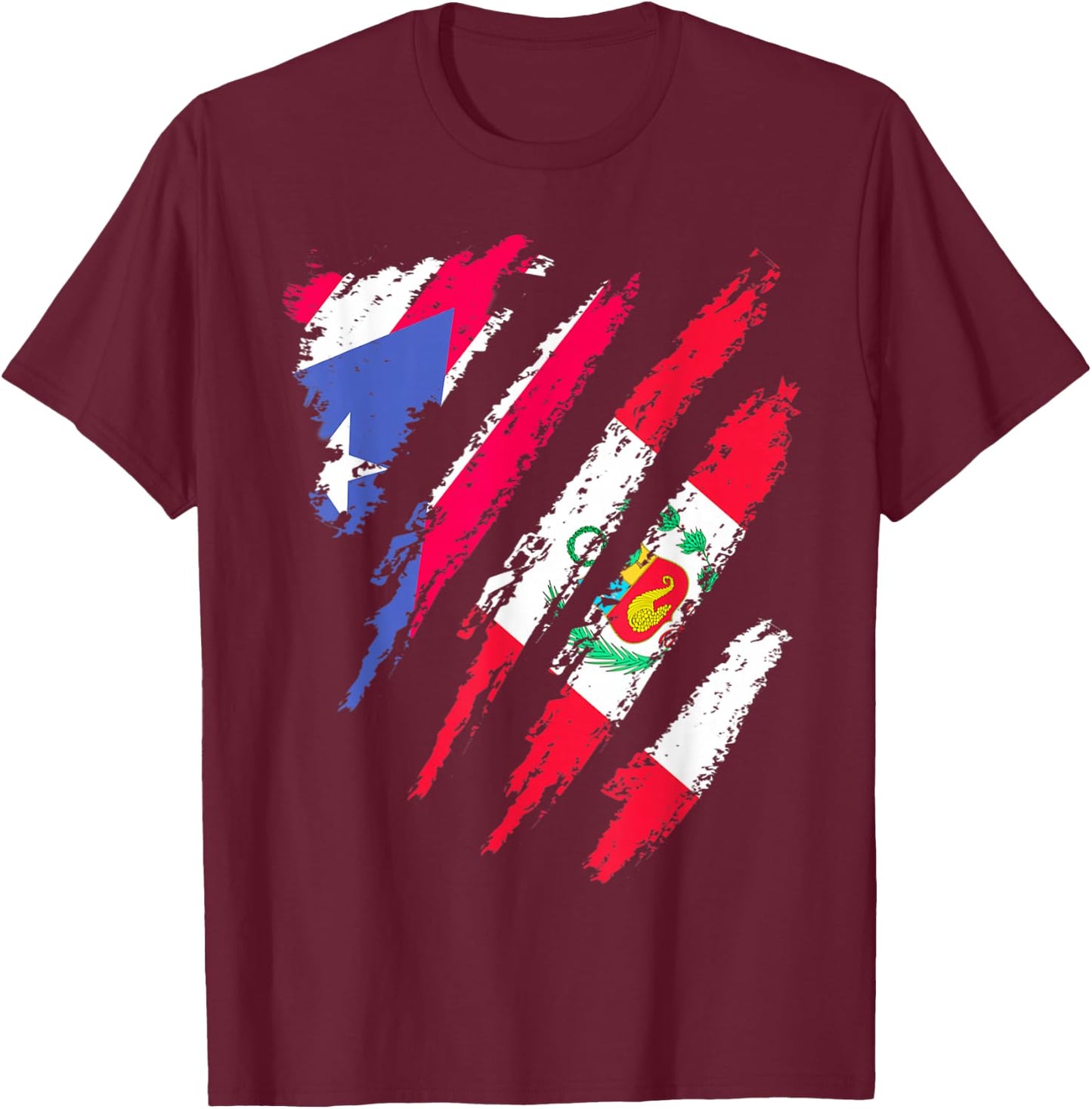 Puerto Rico Flag Peru Grown Patriot Country Stripes T-Shirt - T-Shirt | Maroon