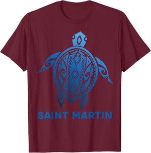 Saint Martin St. Maarten St Martin Tropical Blue Sea Turtle T-Shirt - T-Shirt | Maroon