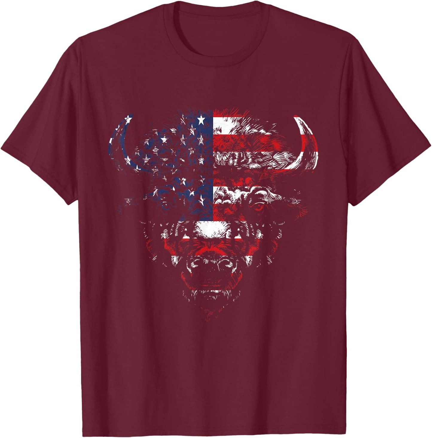 American Buffalo American Bison American Flag American Bison T-Shirt - T-Shirt | Maroon