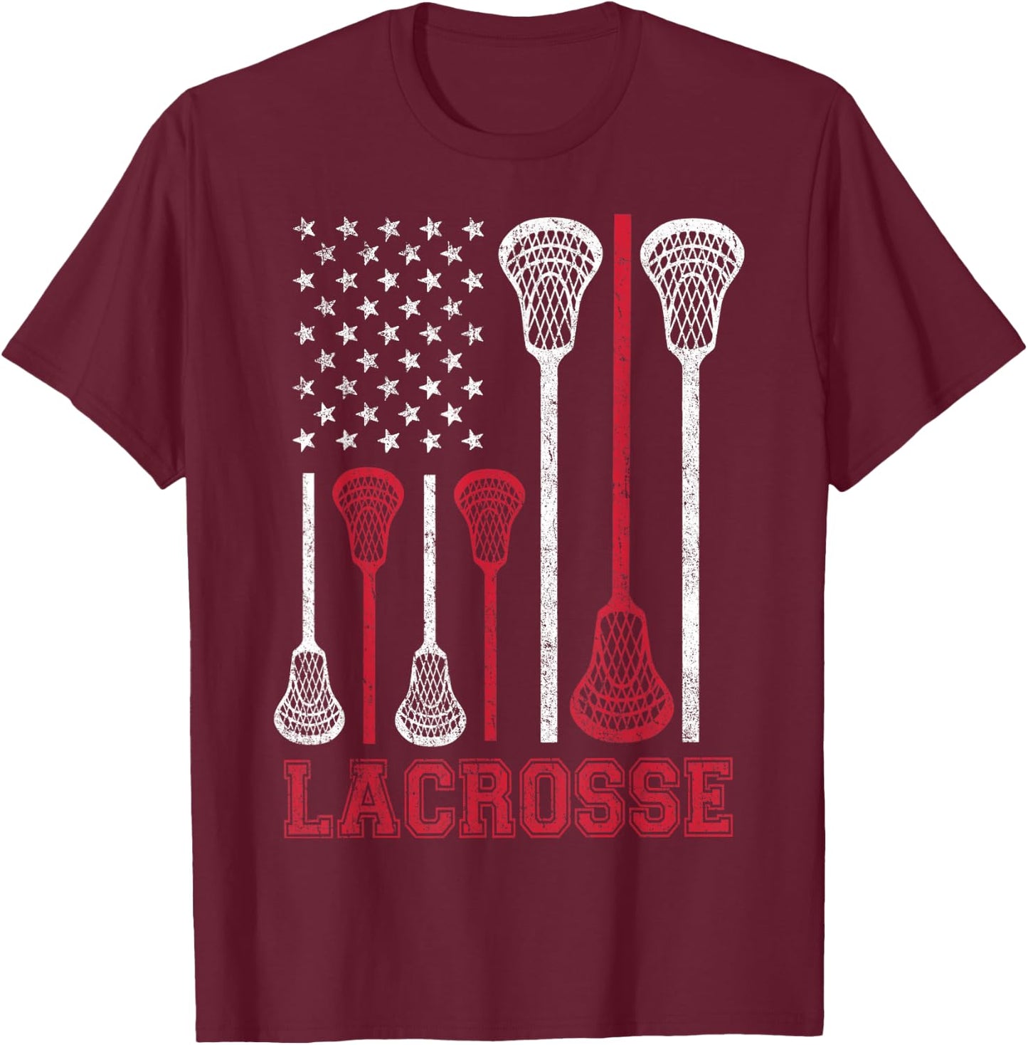 Lacrosse American Flag Lax Men Women Boys Girls Gifts T-Shirt - T-Shirt | Maroon