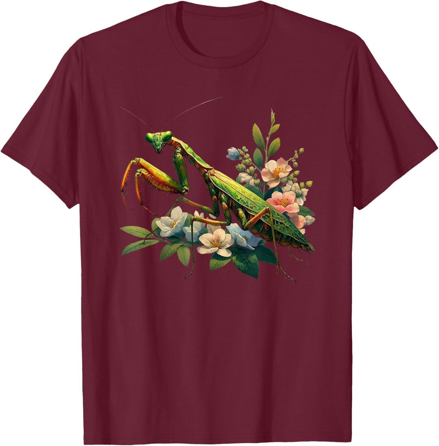 Beautiful Insect Art - Praying Mantis T-Shirt - T-Shirt | Maroon