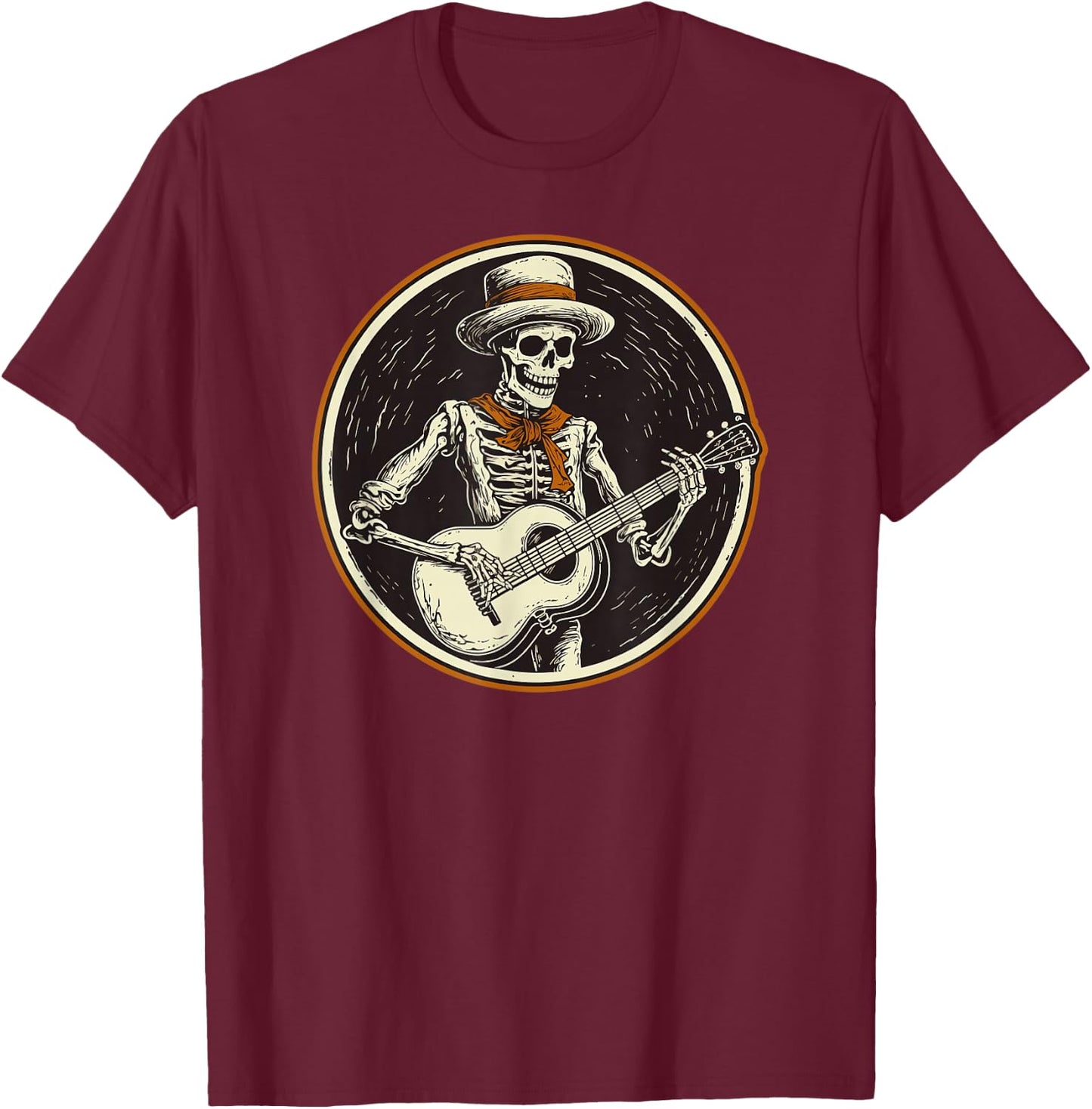 skeleton playing banjo Funny Bluegrass Style T-Shirt - T-Shirt | Maroon