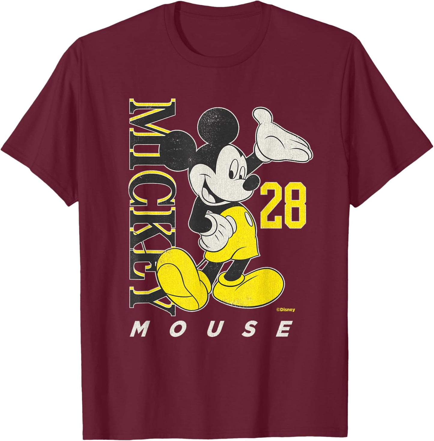 Disney Mickey Mouse Vintage Classics 28 Black & Yellow T-Shirt - T-Shirt | Maroon
