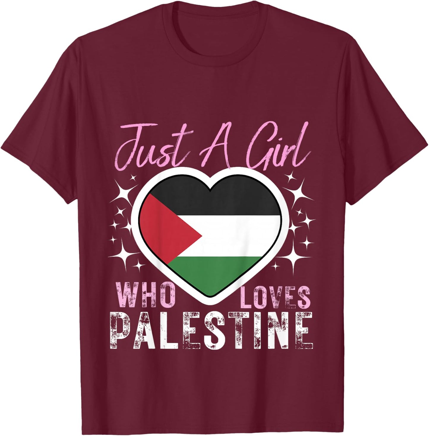 Kids Palestine Just A Girl Who Loves Palestine Heart Flag Girls T-Shirt - T-Shirt | Maroon