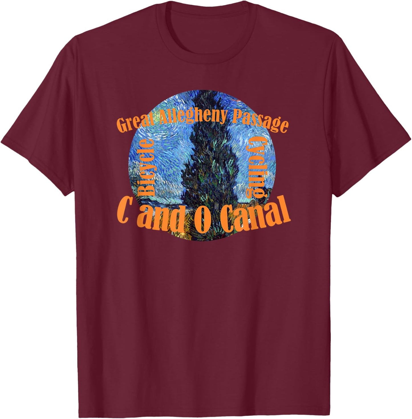 C & O Canal Chesapeake and Ohio Allegheny Rails Towpath Bike T-Shirt - T-Shirt | Maroon