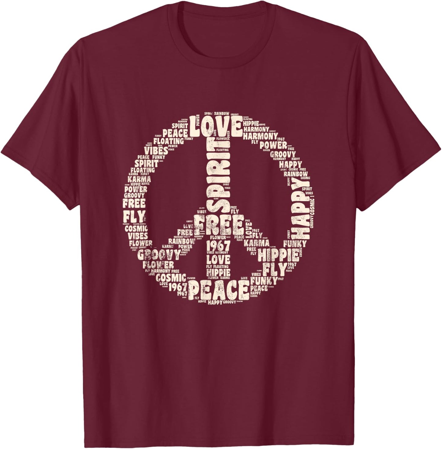 Peace Symbol Love Hippie Costume 60s 70s Peace Sign T-Shirt - T-Shirt | Maroon