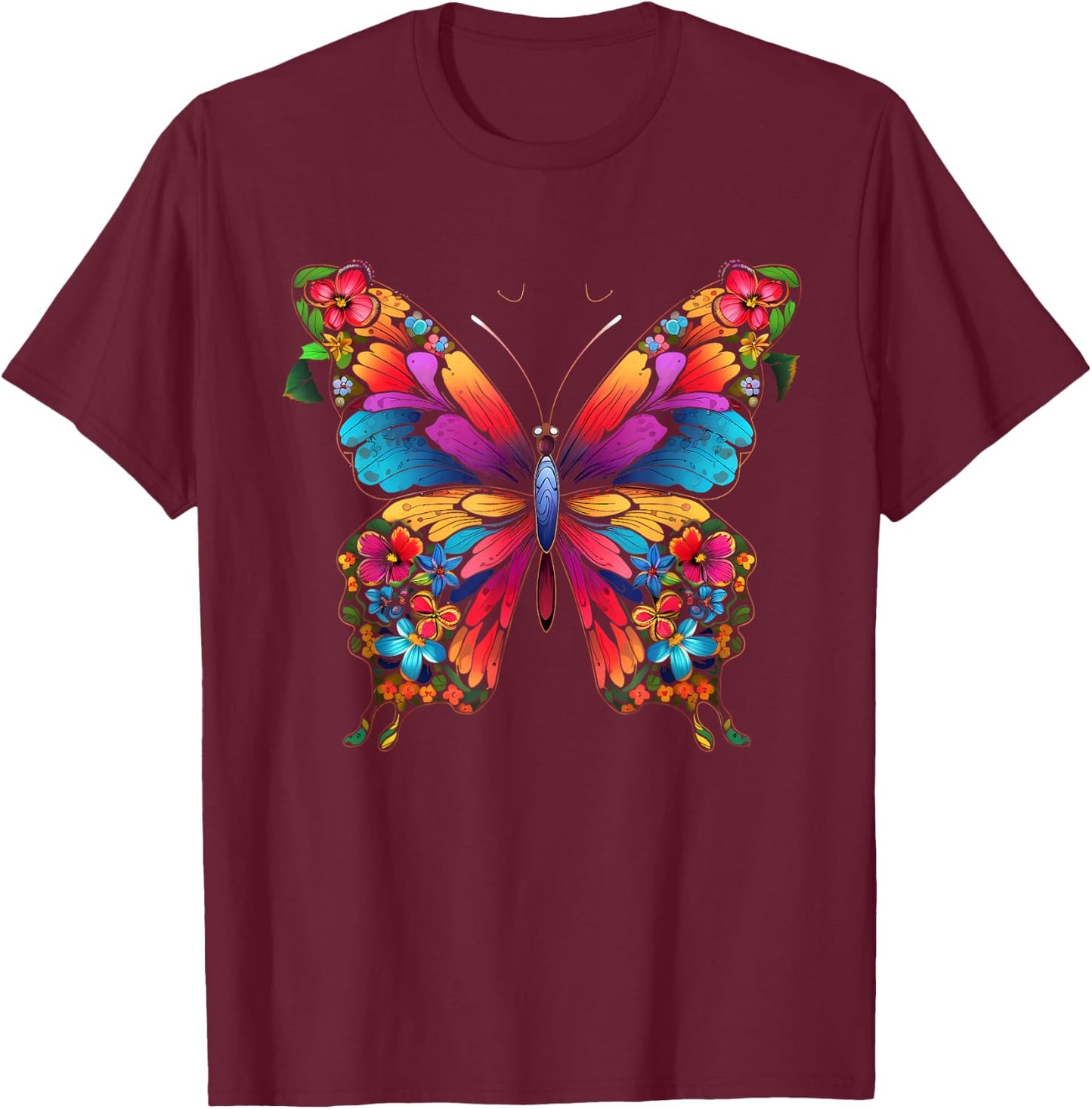 Colorful Cute Butterfly Mandala Butterflies Swarm T-Shirt - T-Shirt | Maroon