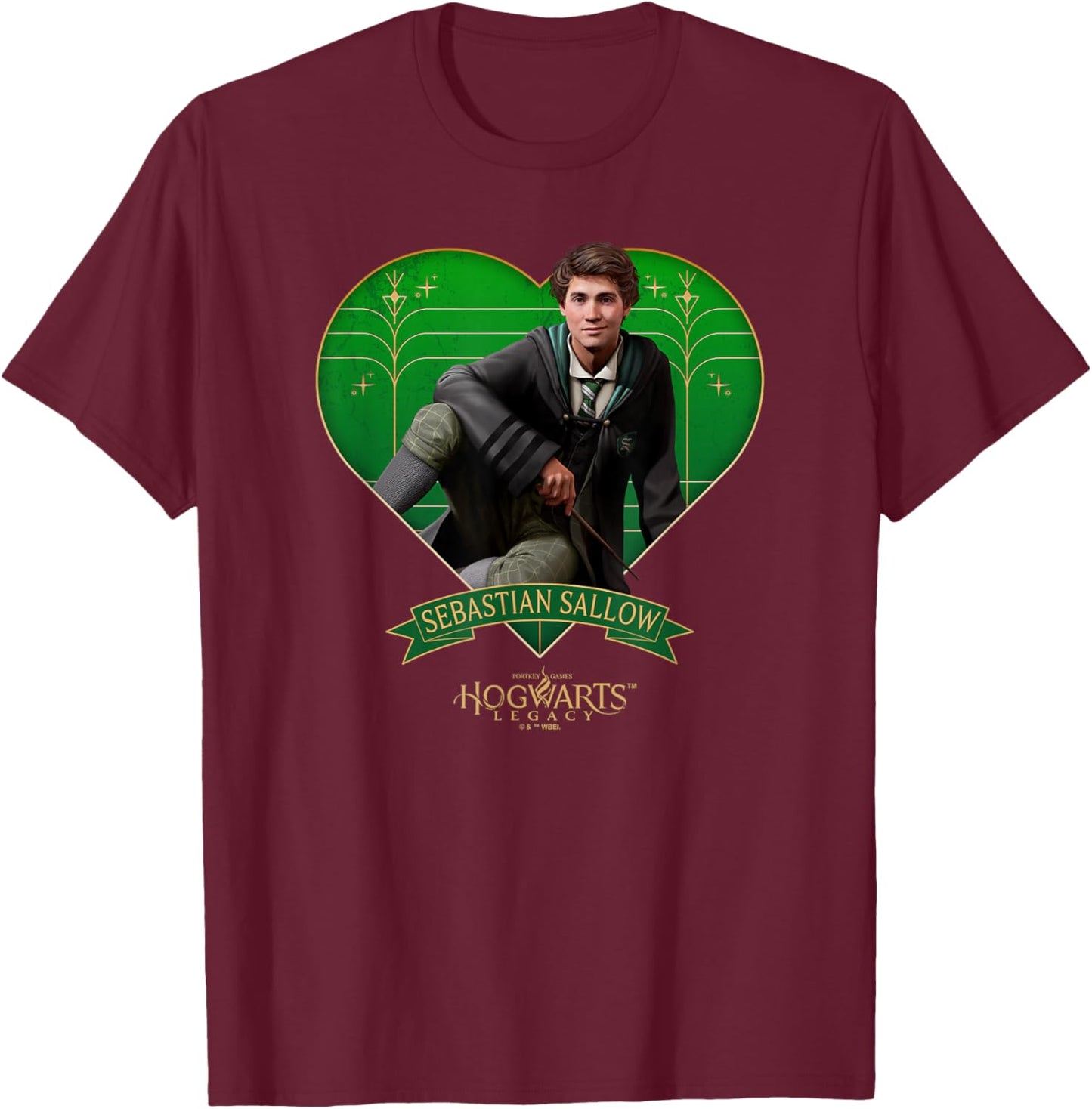 Harry Potter Hogwarts Legacy Sebastian Sallow Heart T-Shirt - T-Shirt | Maroon
