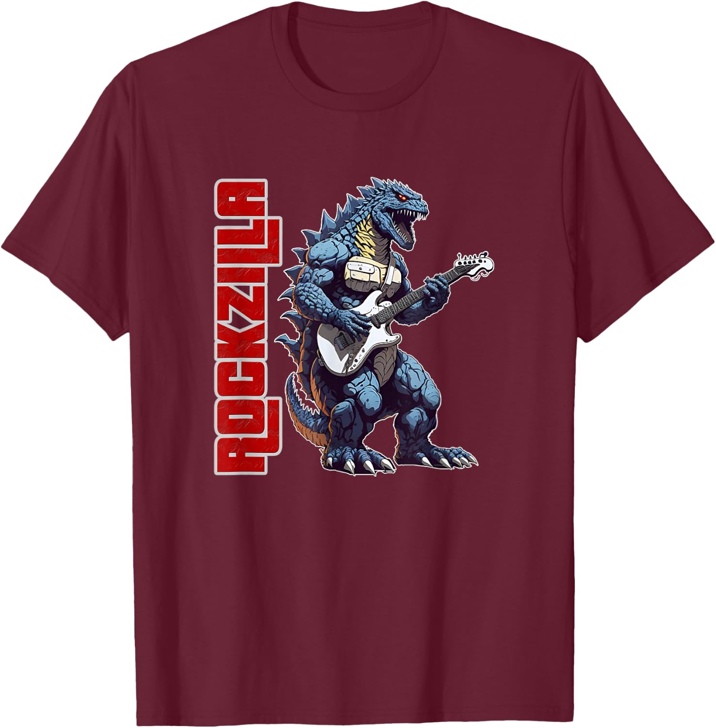 Rockzilla - Fierce Kaiju Monster From Japan Playing Guitar T-Shirt - T-Shirt | Maroon