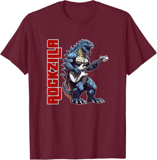 Rockzilla - Fierce Kaiju Monster From Japan Playing Guitar T-Shirt - T-Shirt | Maroon