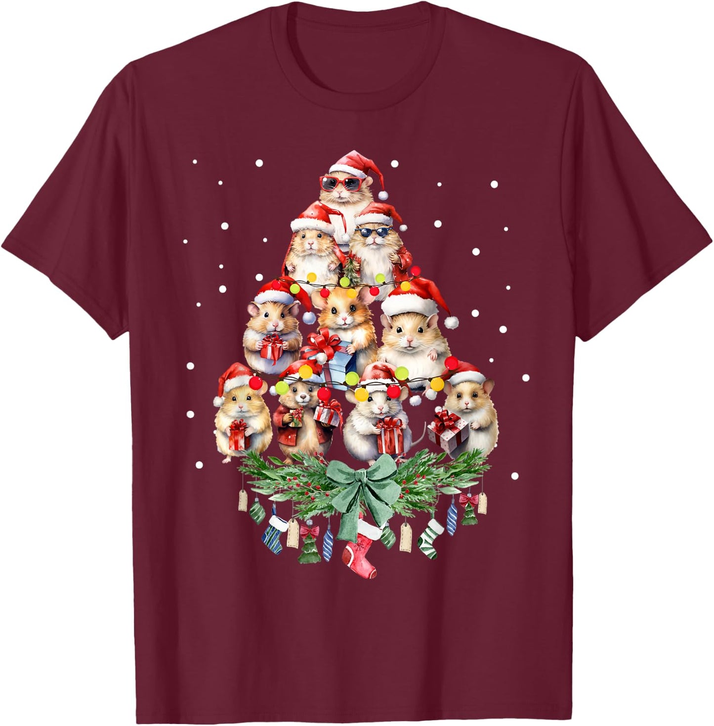 Hamsters Christmas Tree Santa Hamsters Christmas Lights T-Shirt - T-Shirt | Maroon