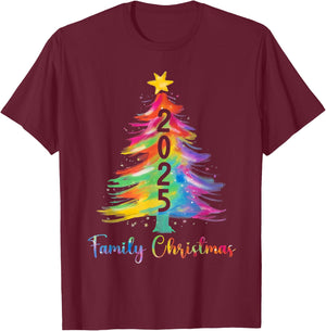 Family Christmas 2025 Color Xmas Tree Matching Family Xmas T-Shirt - T-Shirt | Maroon