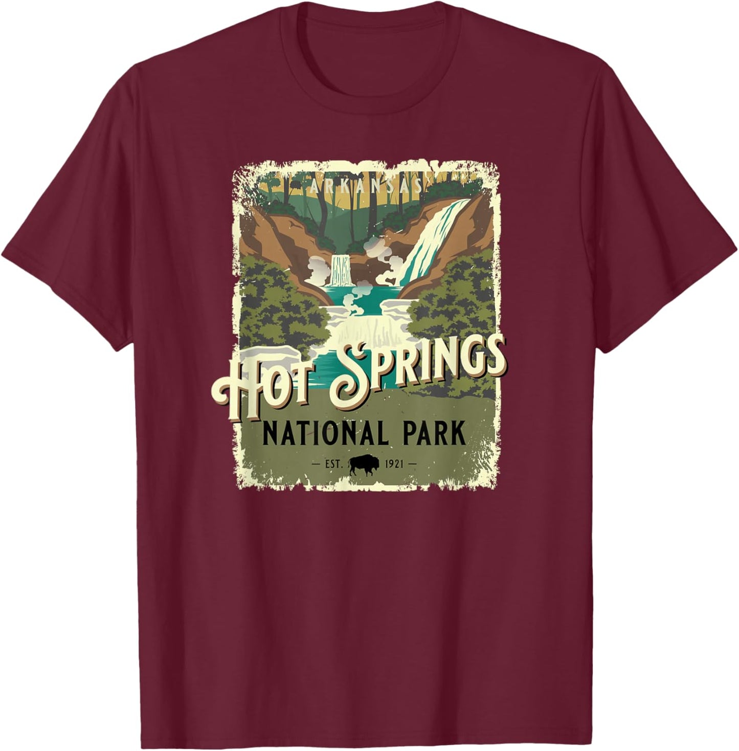 Hot Springs National Park Arkansas Vintage Travel Poster T-Shirt - T-Shirt | Maroon