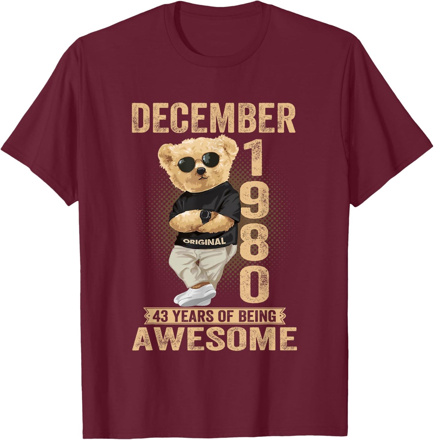 December 1980 43th Birthday 2023 43 Years Of Being Awesome T-Shirt - T-Shirt | Maroon